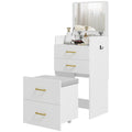 HOMCOM 3-in-1-Schminktisch mit Spiegel, Nachttisch, Rollhocker, Schubladen, Weiß