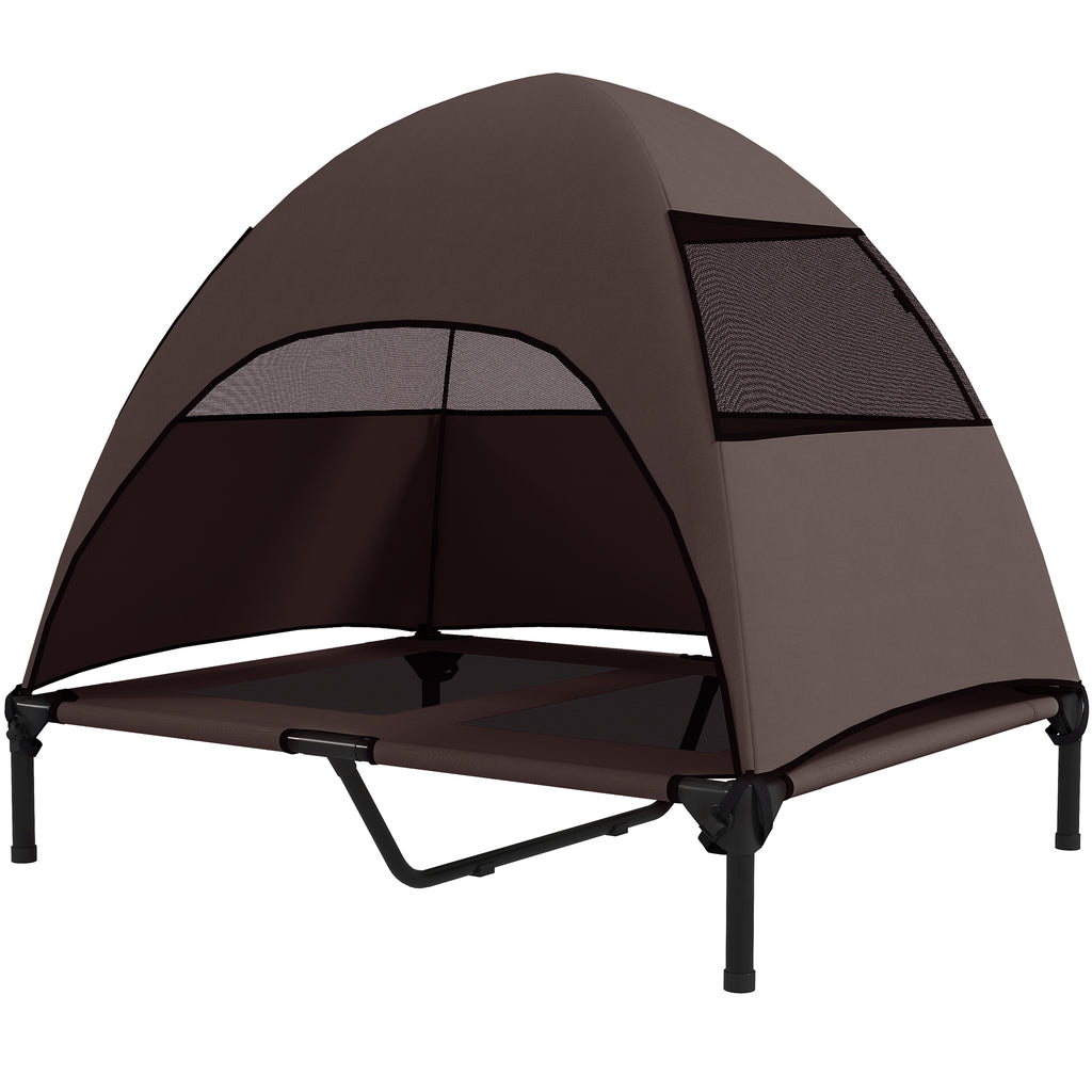 PawHut Hundeliege Outdoor mit Dach, Erhöhtes Hundebett für Große Hunde, 91 x 76 x 90 cm, Kaffee