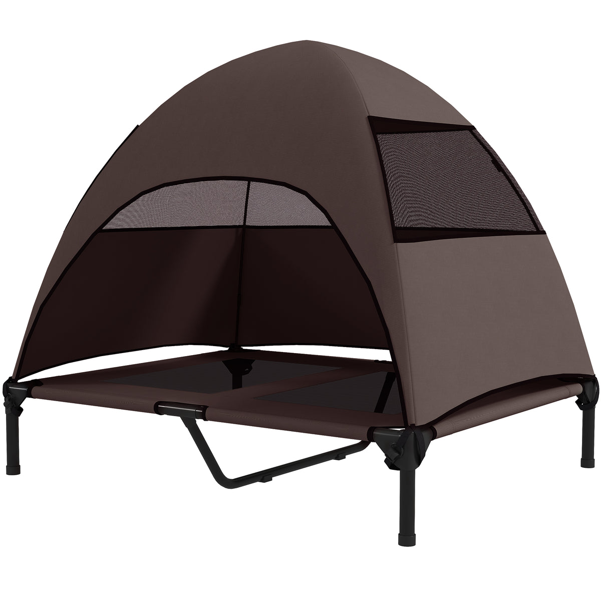PawHut Hundeliege Outdoor mit Dach, Erhöhtes Hundebett für Große Hunde, 91 x 76 x 90 cm, Kaffee