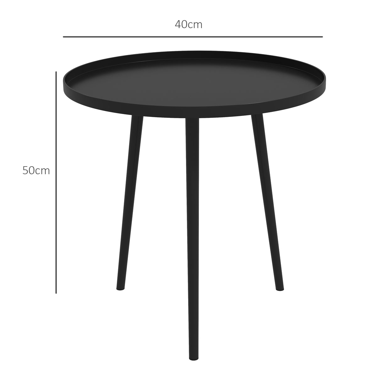 Outsunny Outdoor Beistelltisch, Gartentisch, runder Terrassentisch, Stahl, Ф40 x 50Hcm, Schwarz