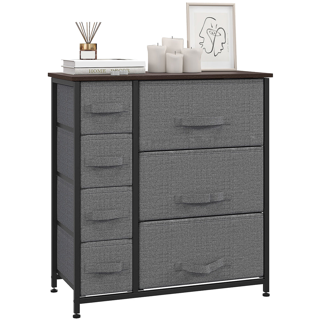 HOMCOM Kommode mit 7 faltbaren Stoffschubladen, Vlies, Metallgestell, 63,5 x 30 x 71 cm, Dunkelgrau