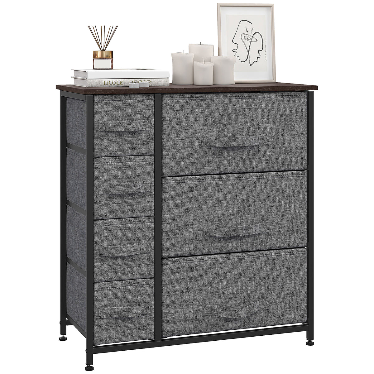 HOMCOM Kommode mit 7 faltbaren Stoffschubladen, Vlies, Metallgestell, 63,5 x 30 x 71 cm, Dunkelgrau