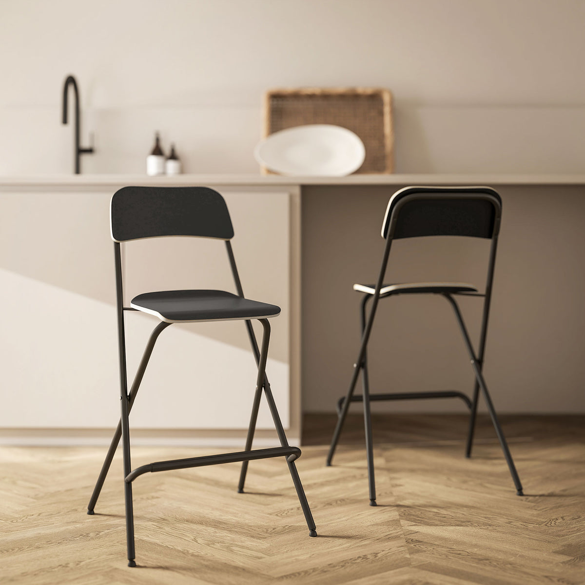 HOMCOM 2er-Set Barhocker, klappbare Barstühle mit Stahlrahmen, für Küche, Esszimmer, Schwarz