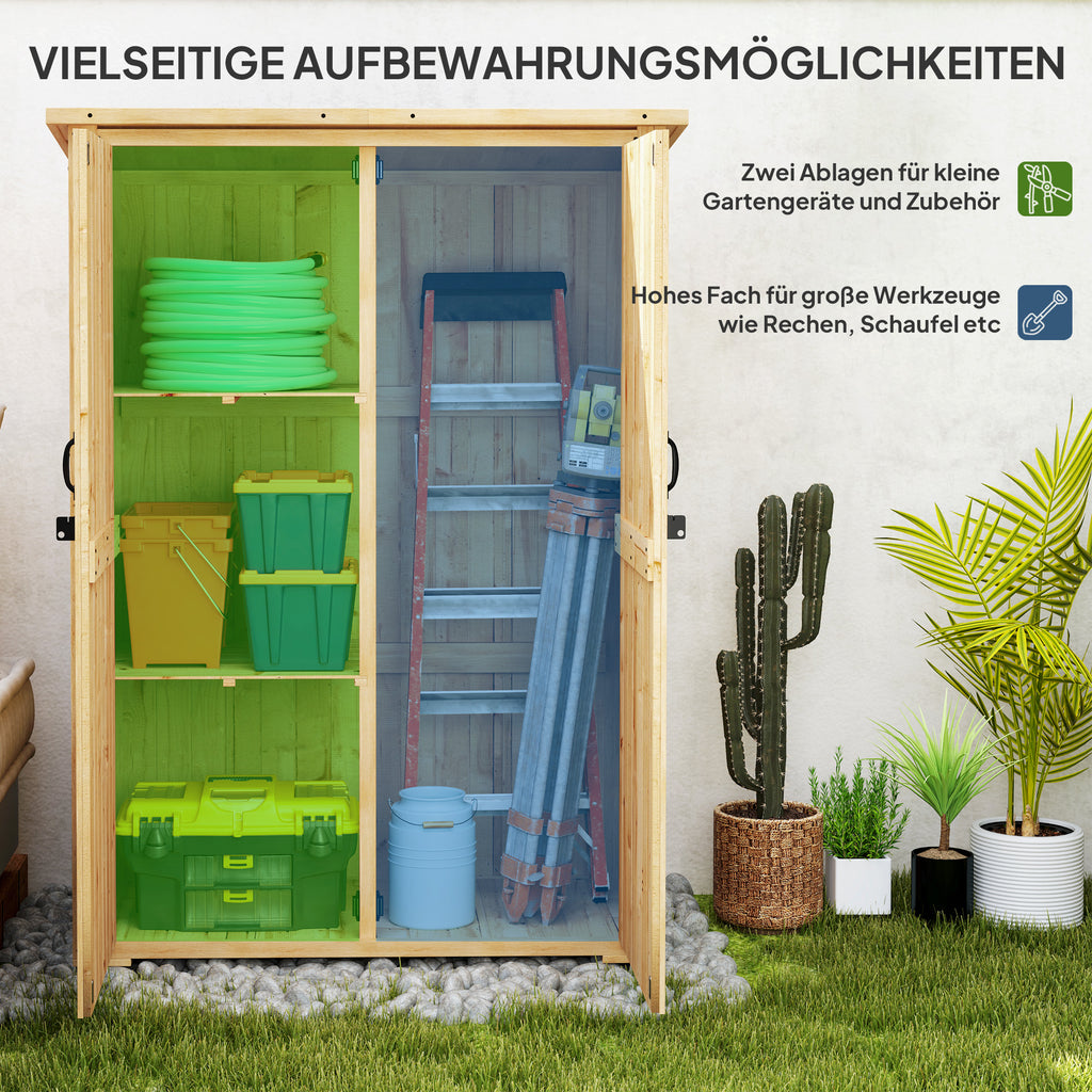Outsunny Gartenlagerschuppen, Holzschuppen für Werkzeug und Gartengeräte, Asphalt-Dach, Doppeltüren, Fichtenholz, Hellbraun