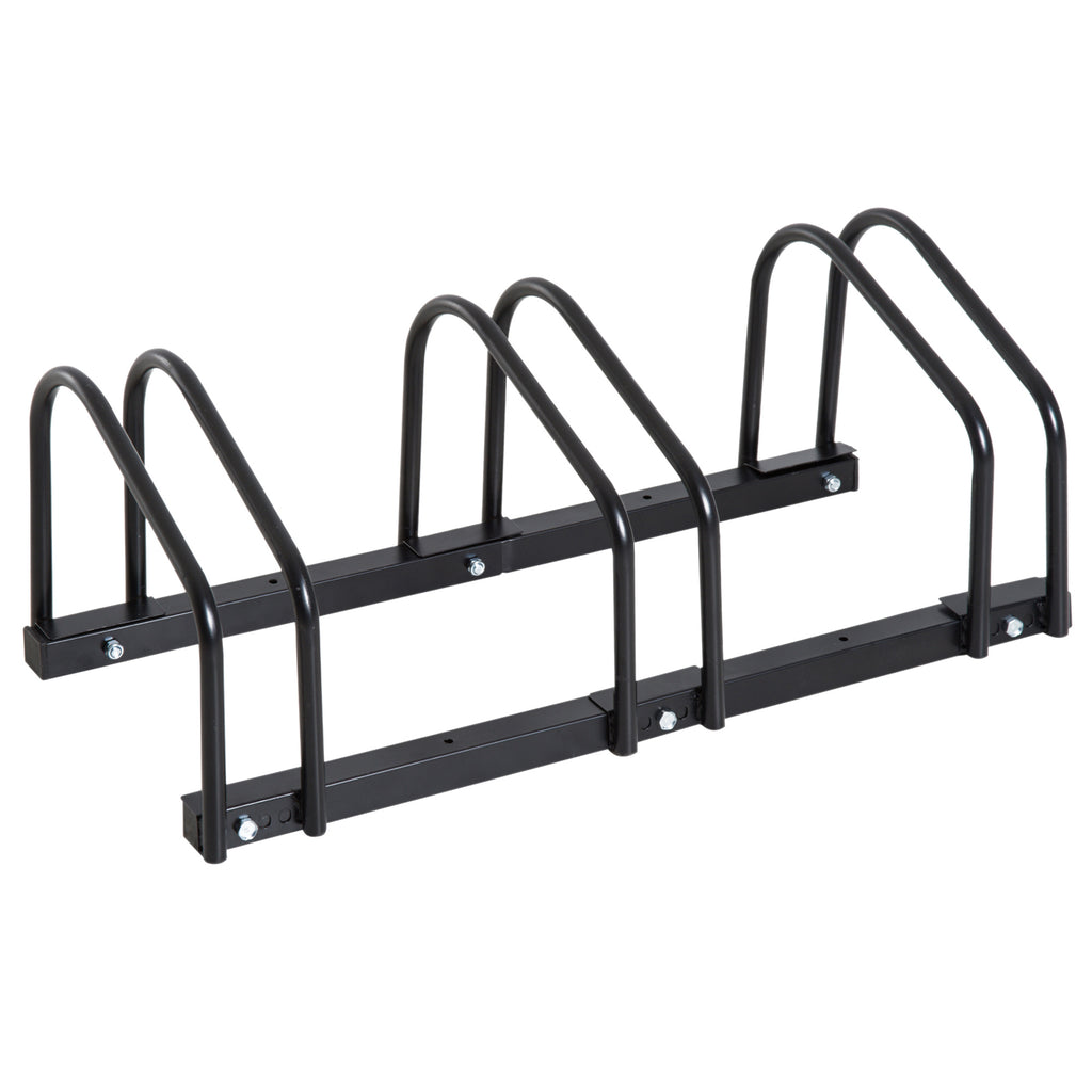HOMCOM Fahrradständer für 3 Fahrräder, Abmessungen 76L x 33B x 27H cm, Stahl Schwarz