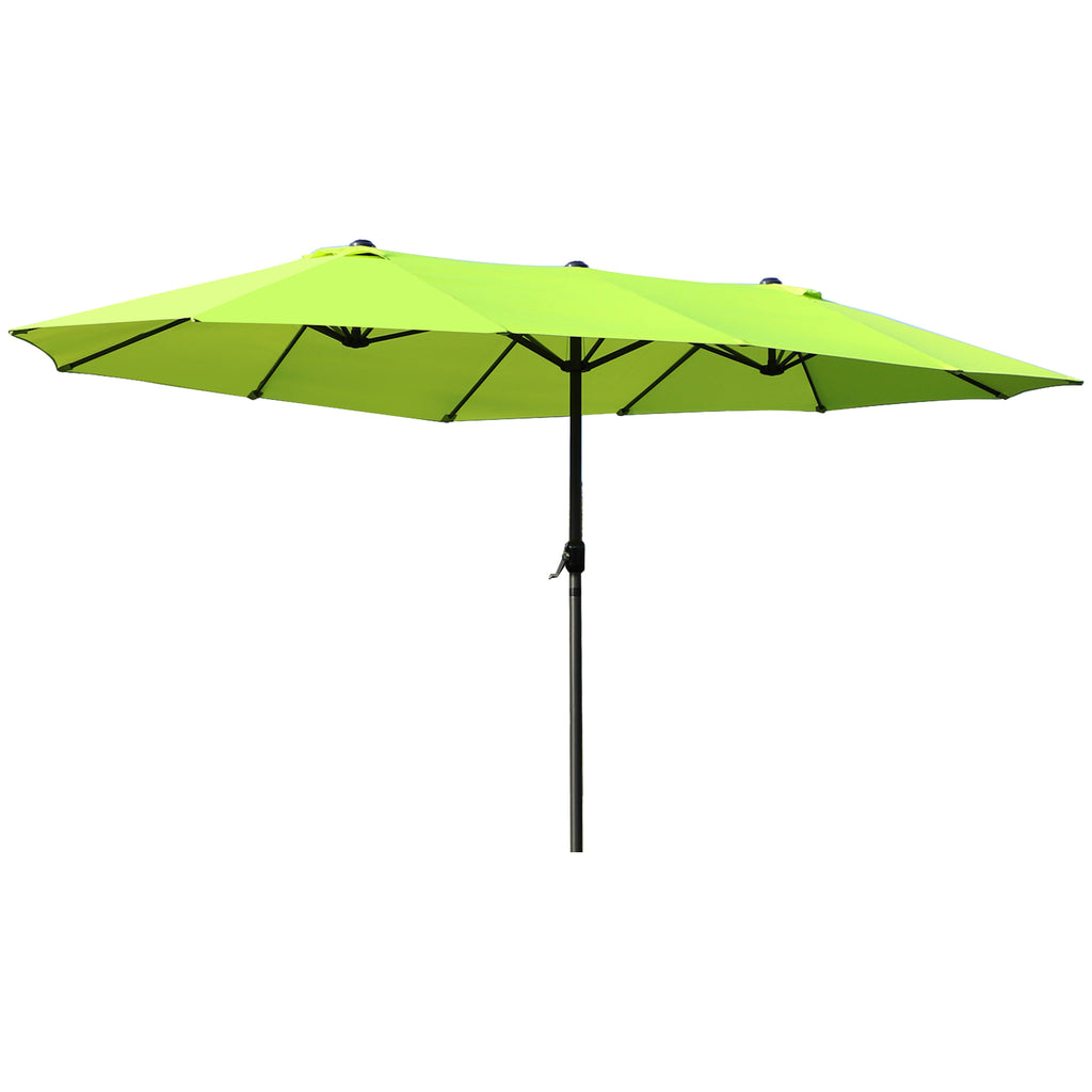 Outsunny Doppelsonnenschirm 455 x 270 cm Gartenschirm mit Handkurbel oval stabil Metallstange Marktschirm Doppelsonnenschirm Terrassenschirm Sonnenschutz für Strand Balkon Terrasse Garten Grün