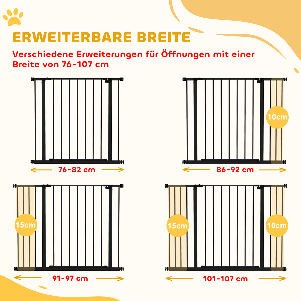 PawHut Hunde-Absperrgitter, erweiterbar, Klemmmontage, Stahl, 76-107 x 76 cm, Schwarz