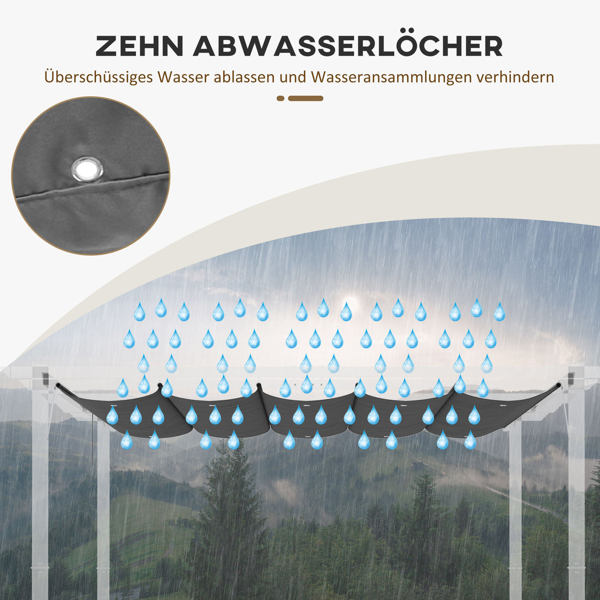 Outsunny Ersatzplane für 3x3m Pavillons, mit Wasserablauflöchern, 2,50 x 2,55 m, Dunkelgrau
