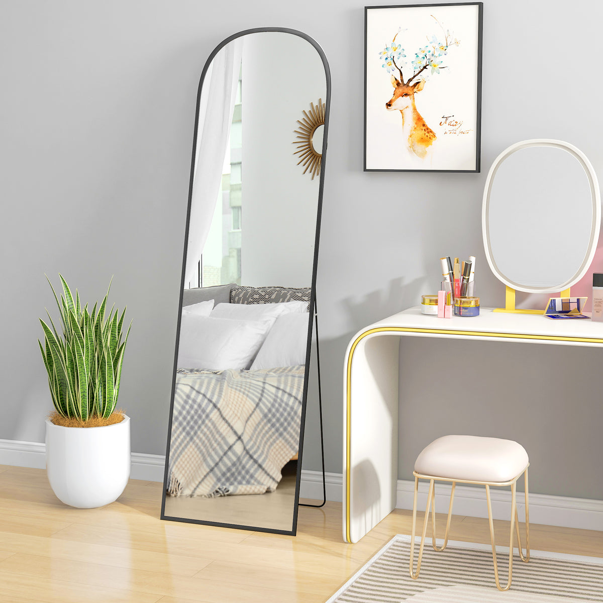 HOMCOM Standspiegel, Ganzkörperspiegel, modernes Design, 50 cm x 1,5 cm x 161,5 cm, Schwarz