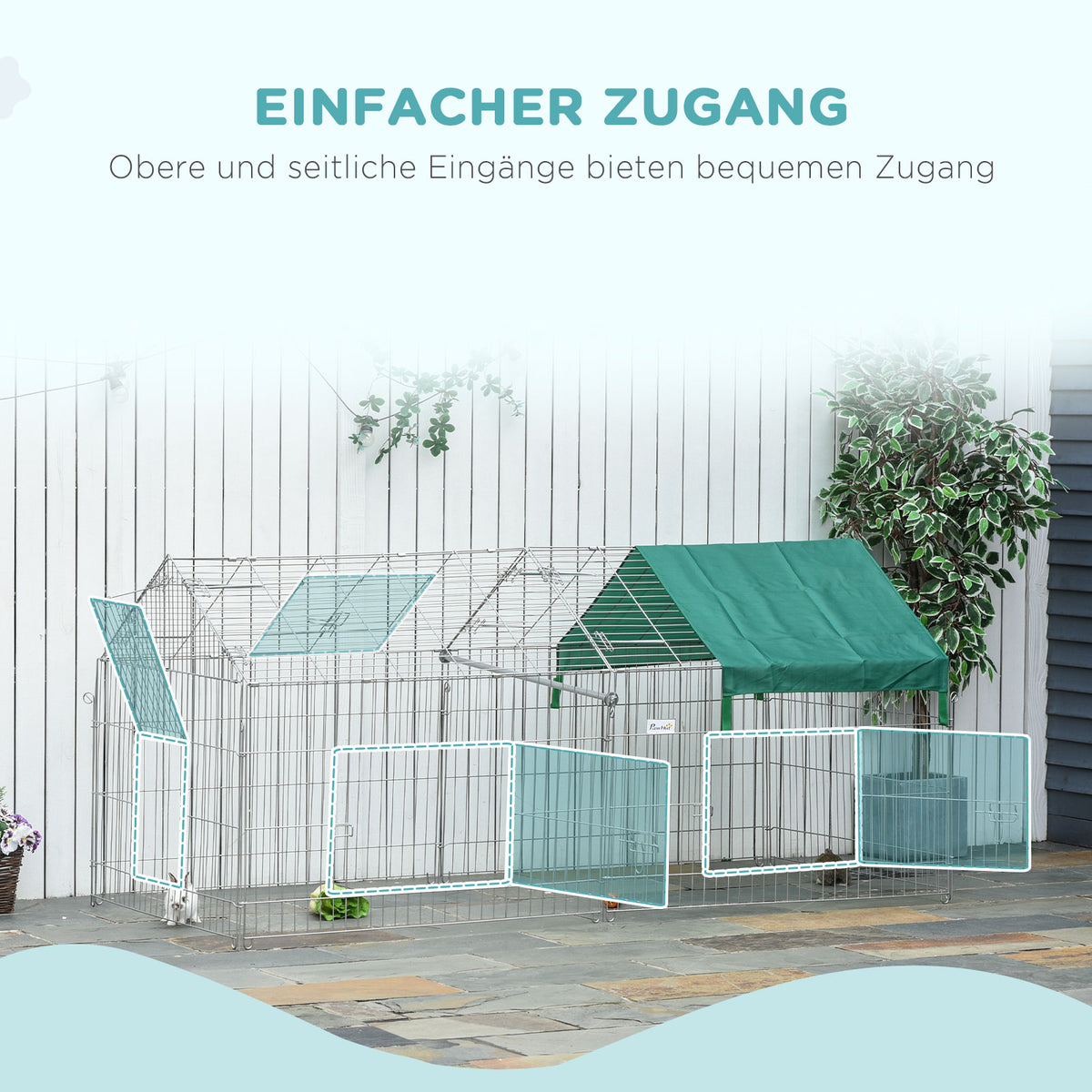 PawHut Laufgitter für Kleintiere, Außengehege, 4 Bodenspieße, 220 cm x 103 cm x 103 cm, Schwarz + Grün