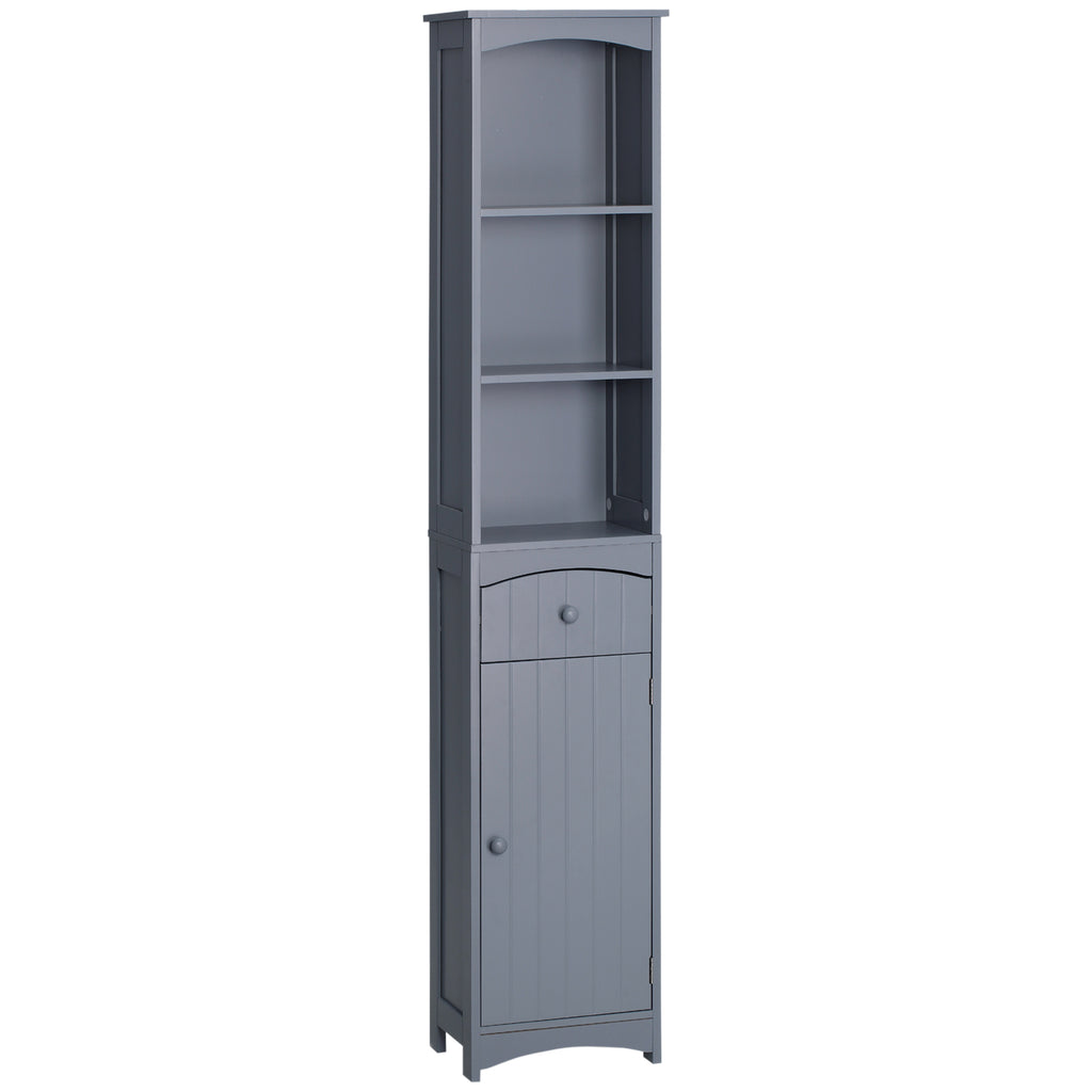 HOMCOM Hochschrank für Badezimmer mit 1 Schublade und 3 offenen Regalen Moderner Stil 34x24x170 cm Grau