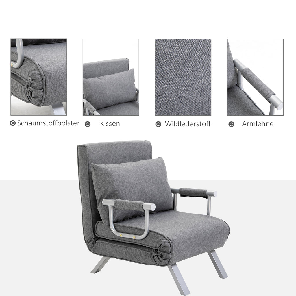HOMCOM Relaxsessel Liegesessel Sessel, Liegefunktion, Gästebett, 65 cm x 69 cm x 80 cm, Grau
