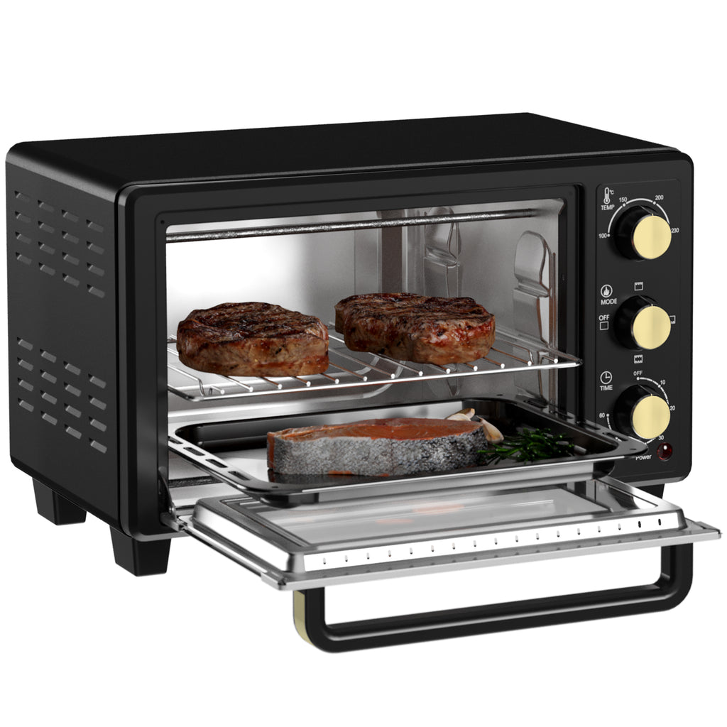 HOMCOM Mini-Ofen, Toasterofen, Timer, Gitterrost, Backblech, Glasfenster, Metall, Schwarz