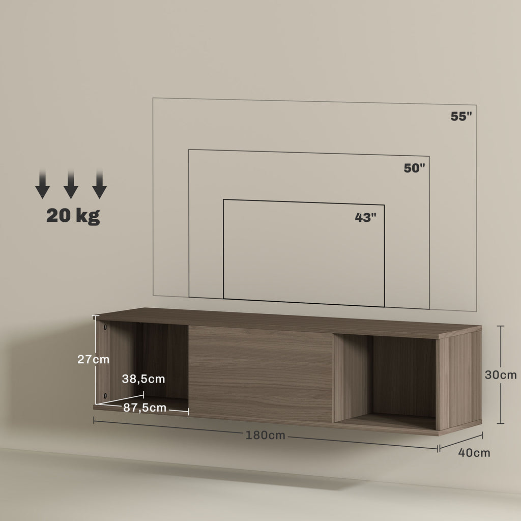 HOMCOM Wandschrank für das Badezimmer Badezimmerschrank zum Aufhängen mit 2 offenen Fächern und Klapptür 120x30x29,5 cm Braun