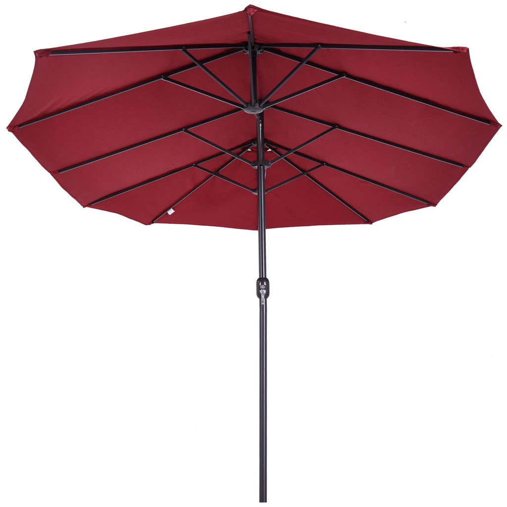 Outsunny Doppelsonnenschirm 455 x 270 cm Gartenschirm mit Handkurbel oval stabil Metallstange Marktschirm Doppelsonnenschirm Terrassenschirm Sonnenschutz für Strand Balkon Terrasse Garten Weinrot