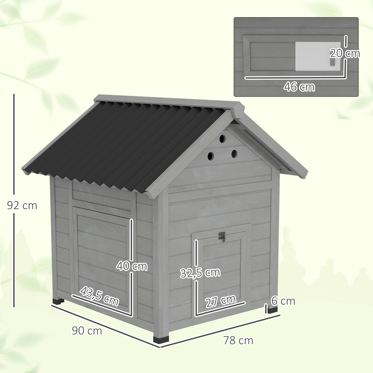 PawHut Entenhaus Entenstall Kleintierstall, wetterbeständig, 2 Eingänge, 2 Rampen, 78 x 90 x 92 cm, Hellgrau + Schwarz
