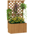 Outsunny Hochbeet Pflanzkasten mit Rankgitter, Spalier Pflanzkübel Blumenkasten Holz, Gartenspalier 64 x 33 x 122cm Naturholz