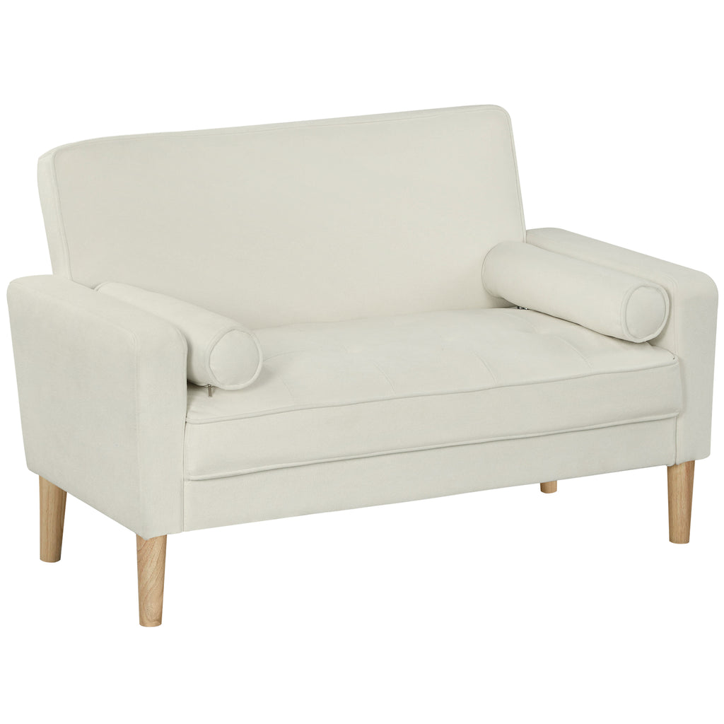 HOMCOM 2-Sitzer-Sofa, Doppelsitzsofa mit Kautschukholzbeinen, Polstersofa für Wohnzimmer, Schlafzimmer, Cremeweiß