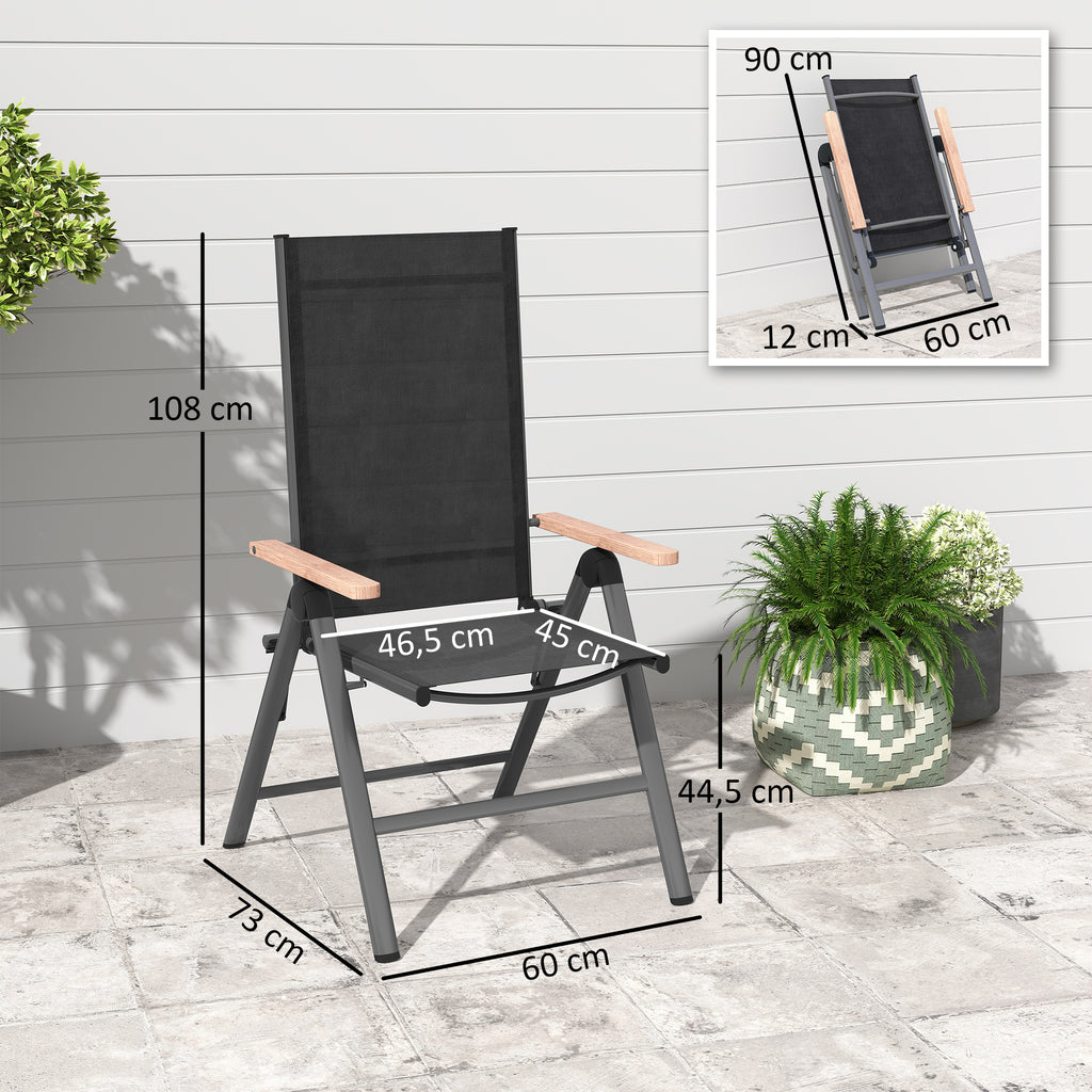 Outsunny Gartenstuhl aus Stahl Klappstuhl mit Armlehnen klappbar Balkonstuhl 120kg Belastbar 60 x 73 x 108cm Schwarz