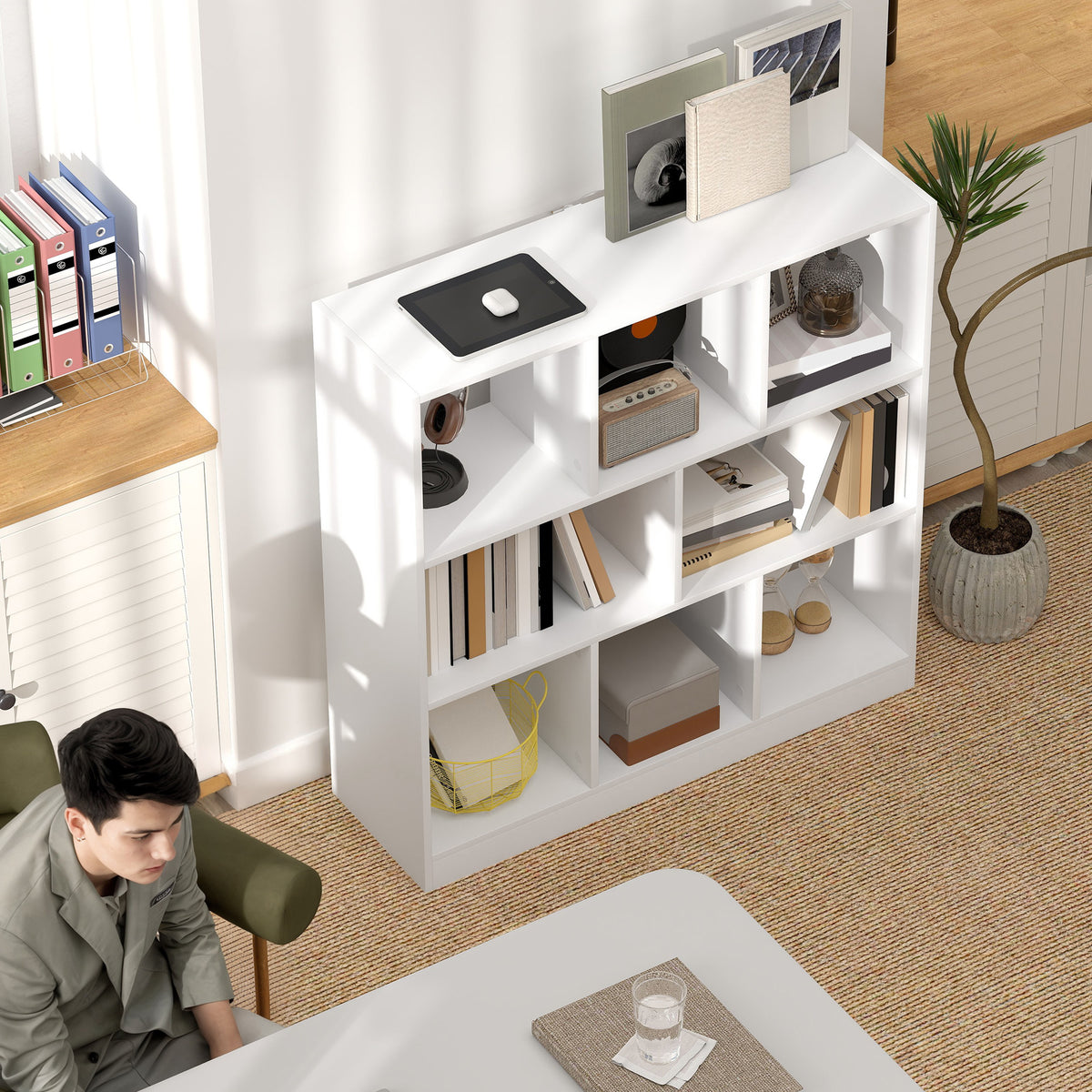 HOMCOM Bücherregal Regal Standregal, 8 Regalfächer, 97,5 x 30 x 100 cm, Weiß