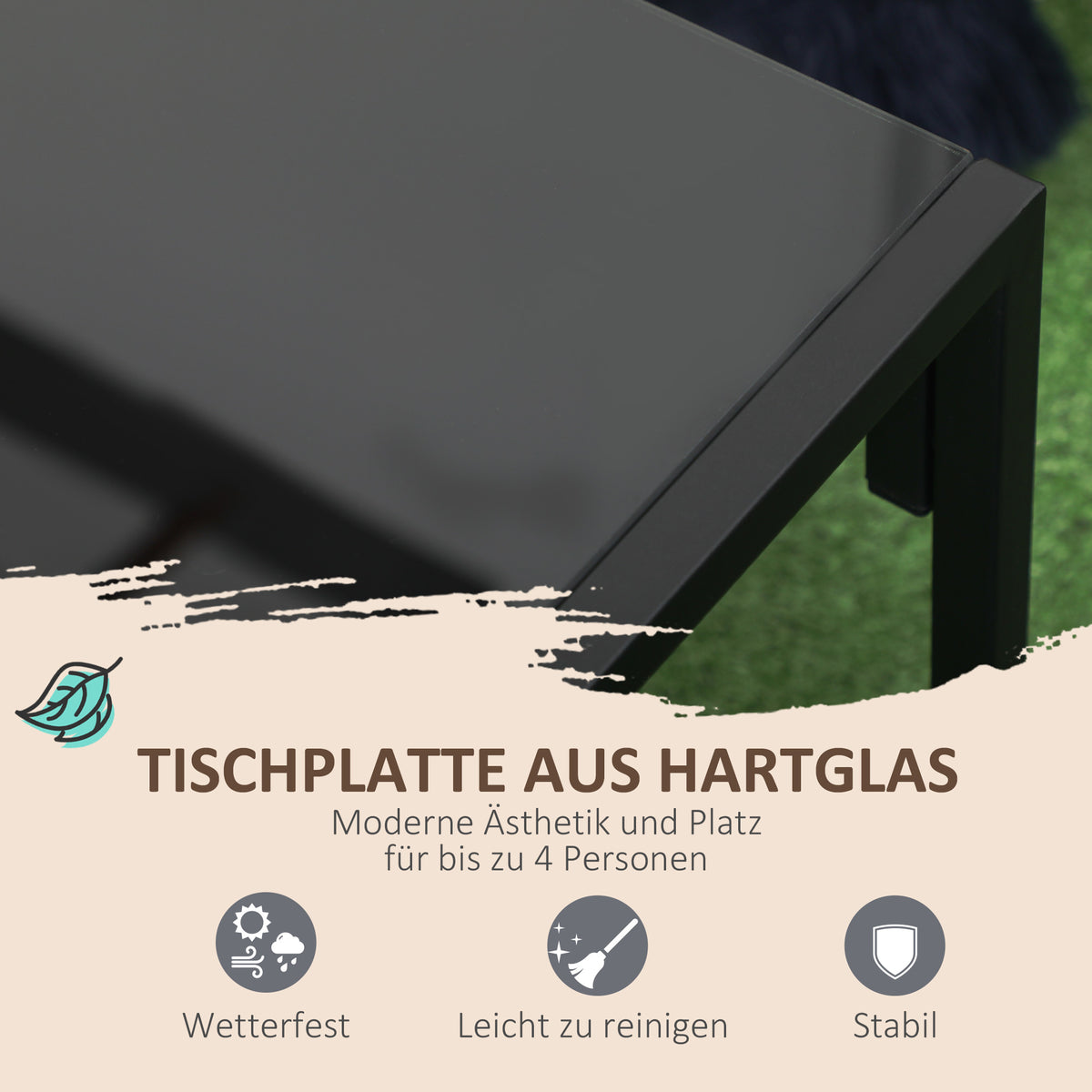 Outsunny Gartenmöbel-Set, 1 Glastisch, 2 Sessel. 1 Sofa, wetterbeständig,114 cm x 70 cm x 67 cm, Grau+Schwarz