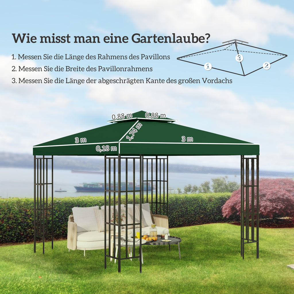 Outsunny Ersatzdach für Pavillon 3x3m wasserabweisend Pavillondach für Metallpavillon Pavillon Ersatzdach Gartenpavillon Partyzelt Gartenzelt Polyester Dunkelgrün