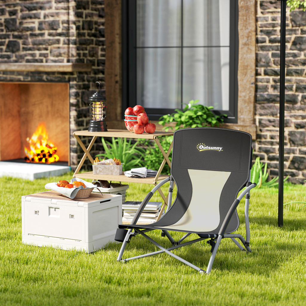 Outsunny Faltbarer Strandstuhl Campingstuhl leicht Tragetasche Getränkehalter 58 x 55 x 62 cm schwarz