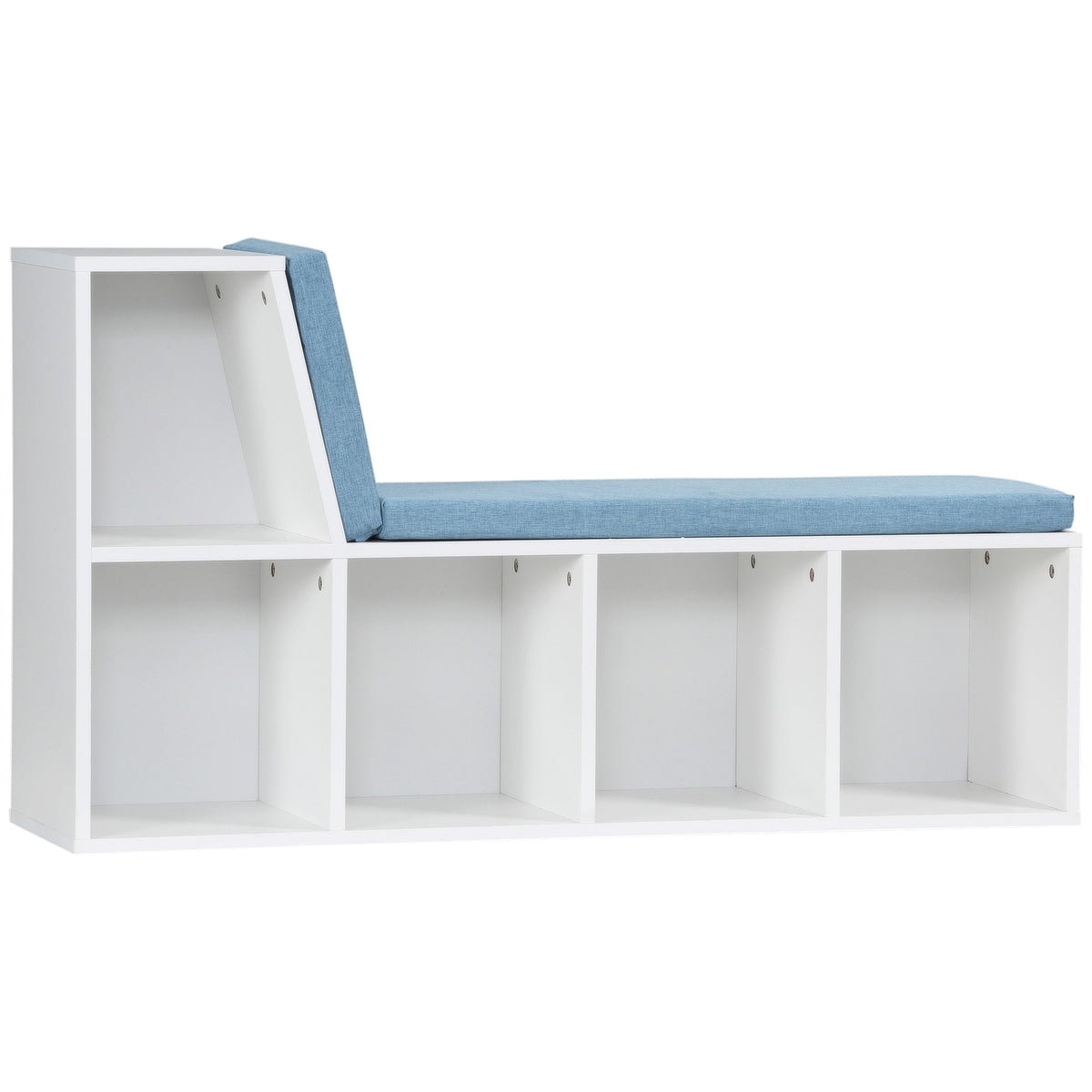 HOMCOM Bibliotheksbank 2 in 1 mit 5 Aufbewahrungsfächern und 2 Polstern 108 x 30 x 60 cm Weiß Blau