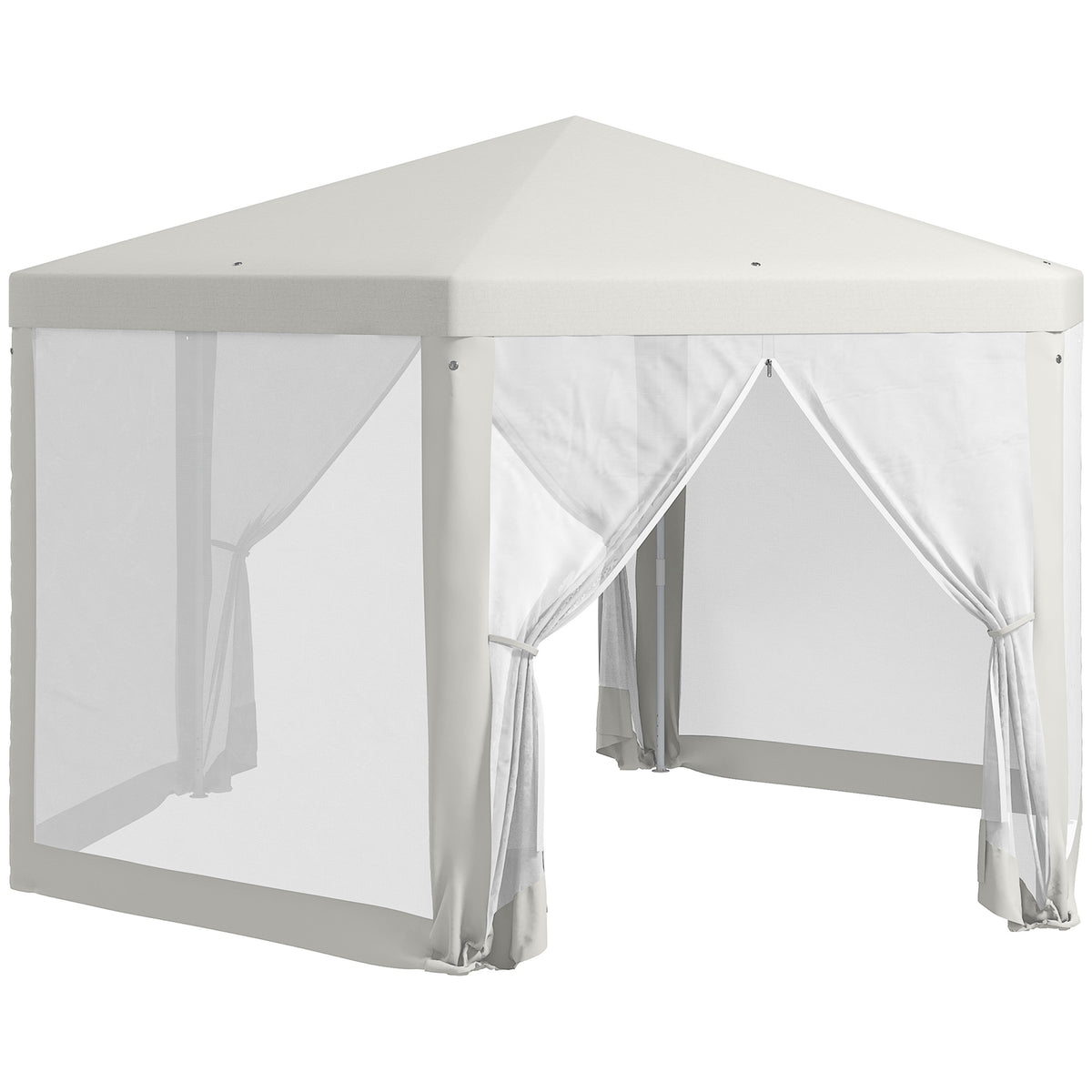 Outsunny Gartenpavillon, 6-eckig, Netzvorhänge, Metallgestell, 3,94x3,412x2,5m, Creme