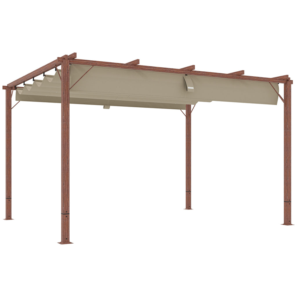 Outsunny 3 x 4 m Garten-Pergola, Verstellbares Terrassendach, Aluminium-Rahmen, UPF30+ Sonnenschutz, Naturholz