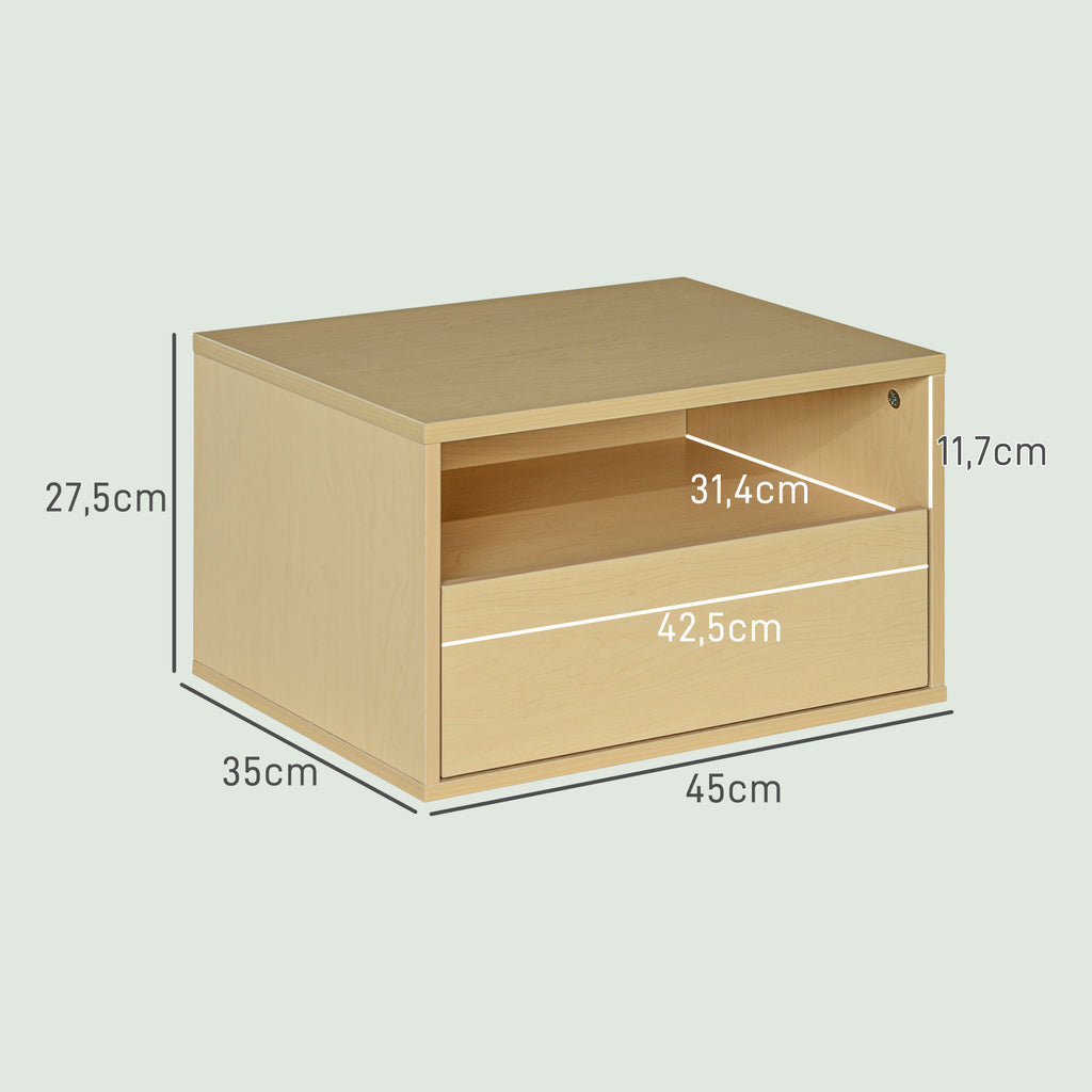HOMCOM 2-teiliges Wandnachttisch-Set, Nachttisch, Nachtkommode, Spanplatte, Natur, 45 x 35 x 27,5 cm