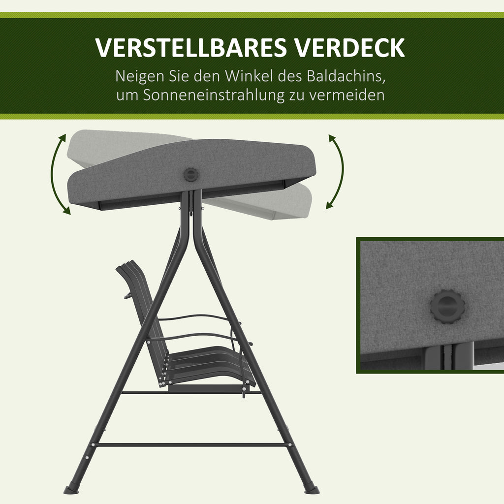 Outsunny Hollywoodschaukel, für 3 Personen, verstellbares Sonnendach, bis 240 kg, dunkelgrau, 195 x 118 x 170 cm