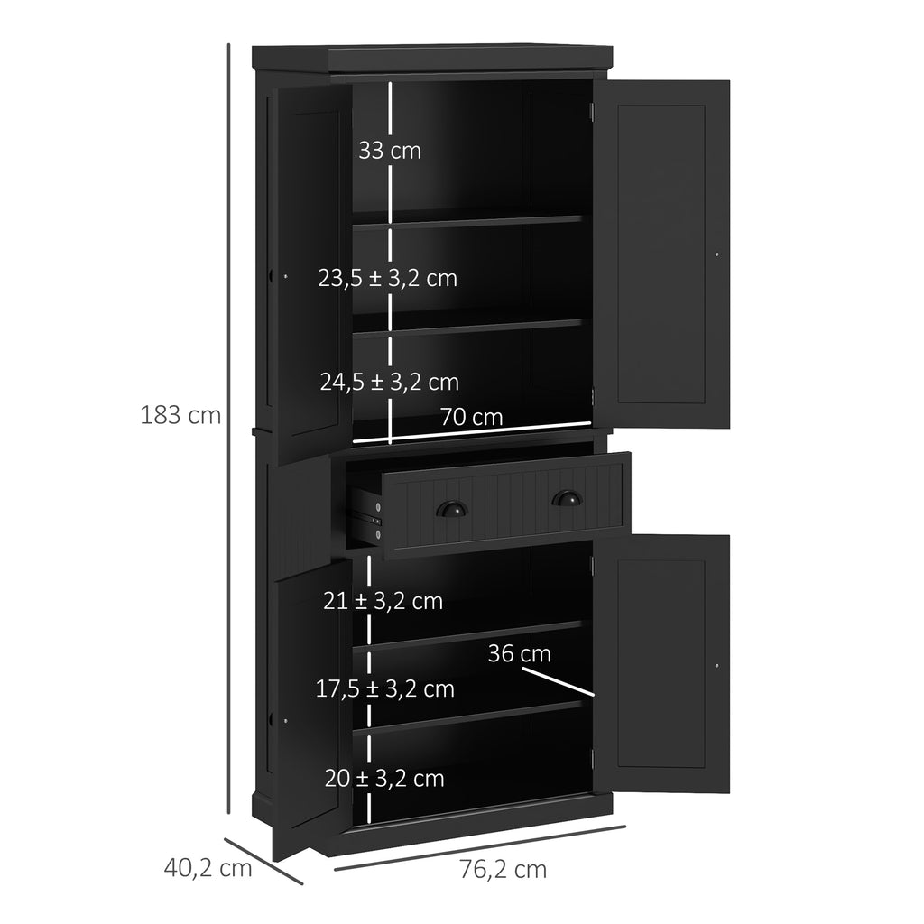 HOMCOM Küchenbuffet Küchenschrank Multi-Lagerung verstellbare Regalbretter 4 Türen und große Schublade 76,2 x 40,2 x 183 cm Schwarz