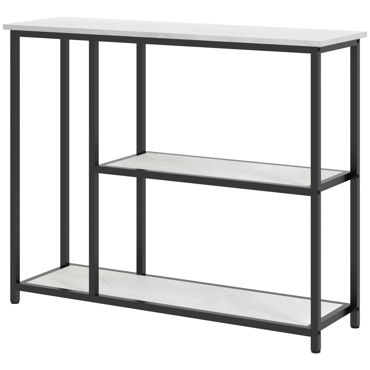 HOMCOM Konsolentisch im Industriedesign, 2 Regale, Marmor-Optik, Schwarz + Weiß