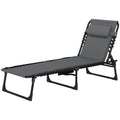 Outsunny Liegestuhl, Sonnenliege mit Polsterung und Seitentasche, Gartenliege, Pool-Liege, Polsterliege, Grau