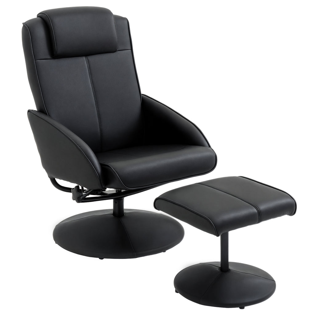 HOMCOM Relaxsessel mit Fußhocker, Kunstleder-Bezug, neigbar, ergonomisches Design, Schwarz