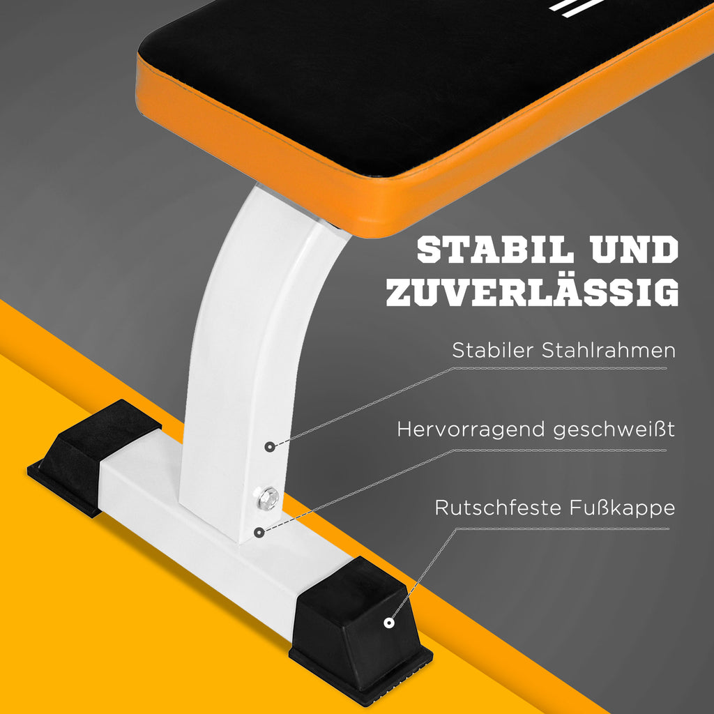 HOMCOM Hantelbank, Flachbank, Fitnessbank, Multifunktion Trainingsbank für zuhause Krafttraining, Stahl, Schwarz, 112x 62 x 43 cm