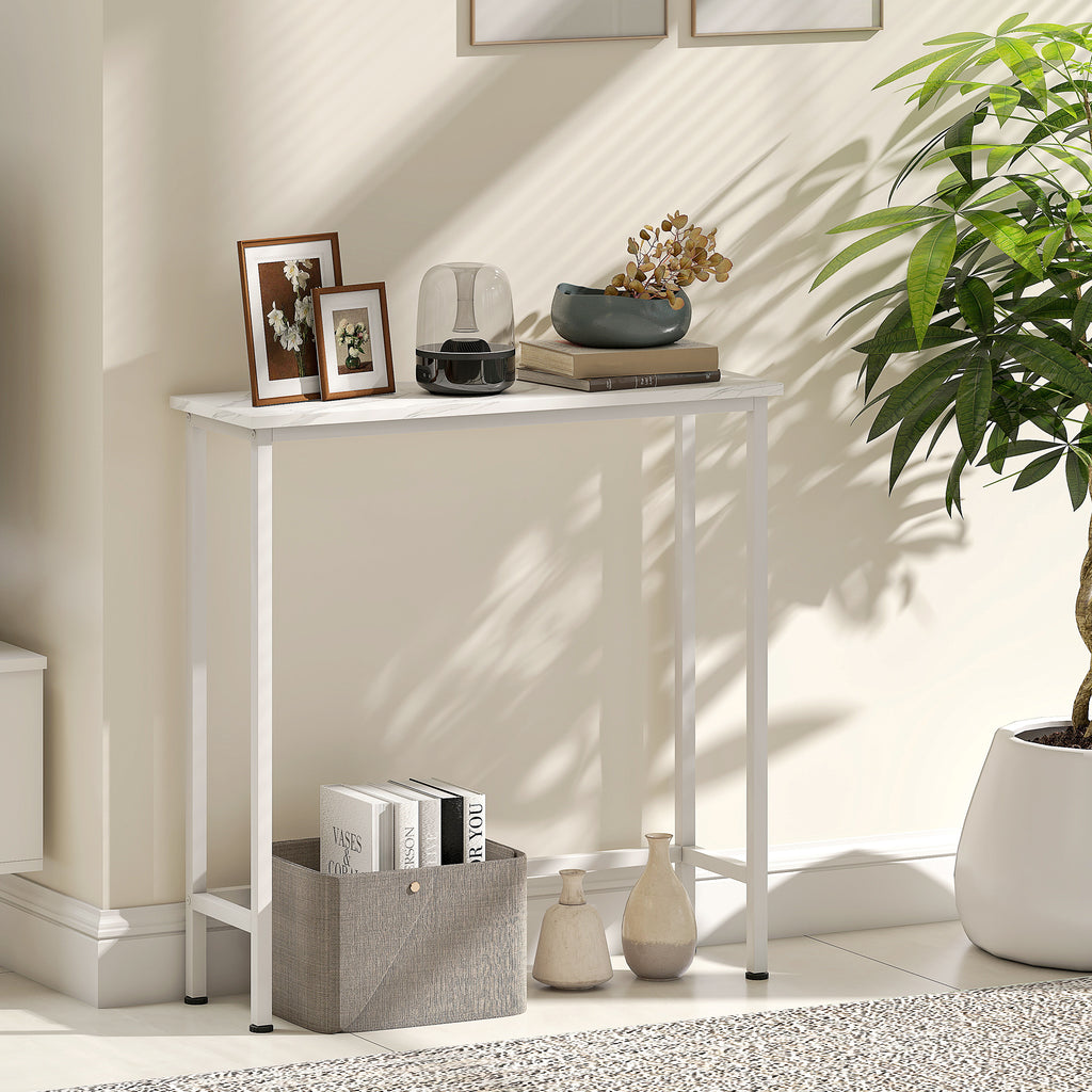 HOMCOM Konsolentisch Flurtisch mit verstellbar Fußpads, Kippschutz 75 x 24 x 76 cm für Kleinen Raum Weiß