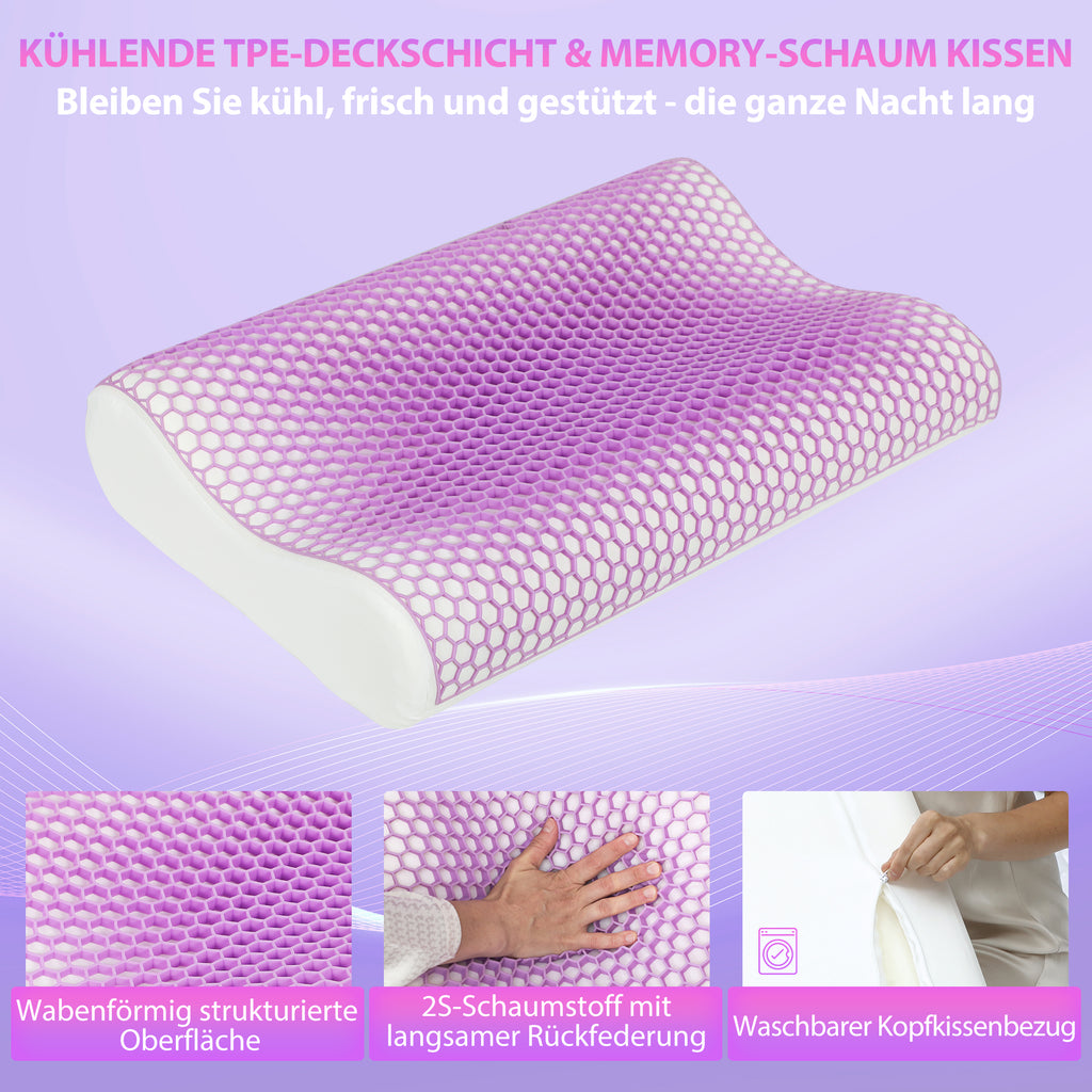 HOMCOM Memory Schaum Kissen Kopfkissen, Nackenstützkissen mit abnehmbarem Bezug, 2 Höhe  Ergonomische, 2S schnell reagierend