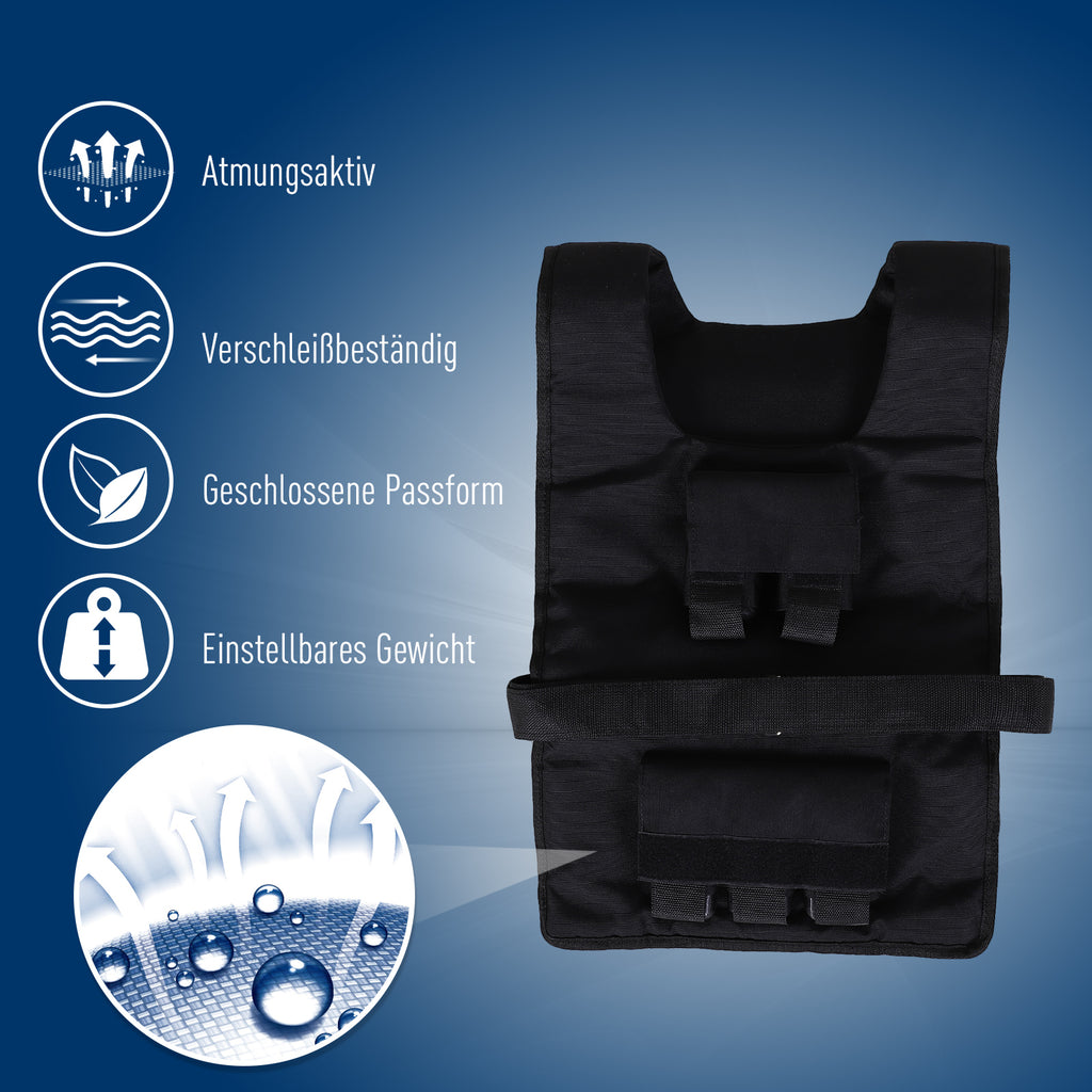 HOMCOM Gewichtsweste 15 KG / 20 KG / 30 KG verstellbare Trainingsweste mit herausnehmenbar Gewichten Laufweste Damen Herren für Muskelaufbau Krafttraining, Laufen, Fitness, Cross Training