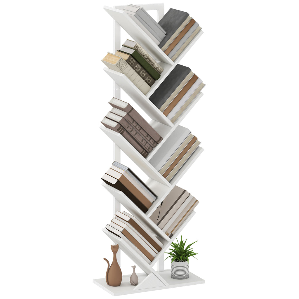 HOMCOM Bücherregal in Baumform mit 9 Regalen und Anti-Kipp-System für Wohnzimmer, Schlafzimmer 50x24x136 cm Weiß
