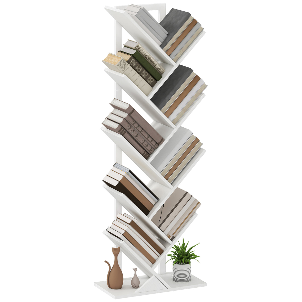 HOMCOM Bücherregal in Baumform mit 9 Regalen und Anti-Kipp-System für Wohnzimmer, Schlafzimmer 50x24x136 cm Weiß