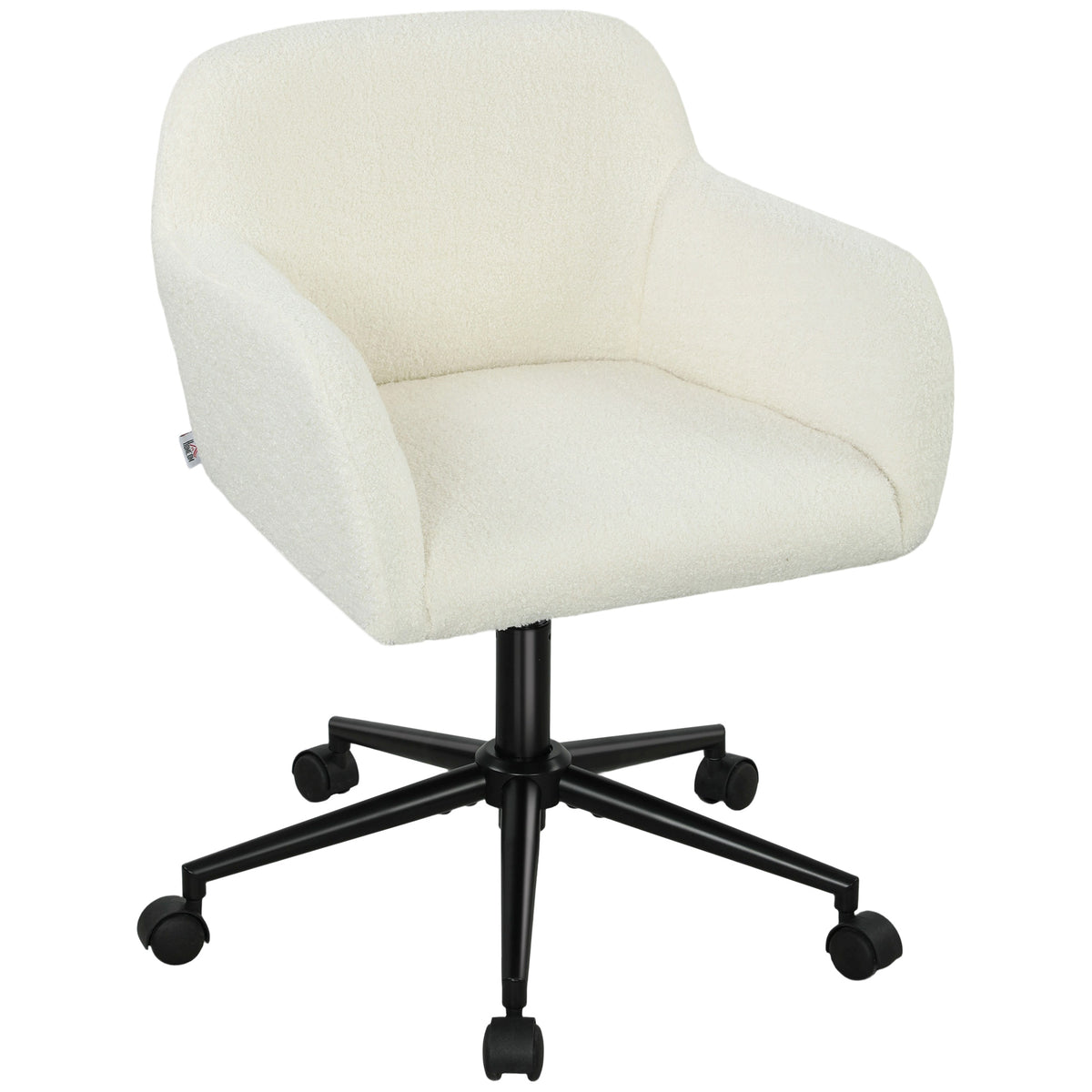 HOMCOM Drehbarer Bürostuhl mit Rollen, Schreibtischstuhl, Fleece-Stoff, Schaumstoff, höhenverstellbar, Homeoffice, Cremeweiß