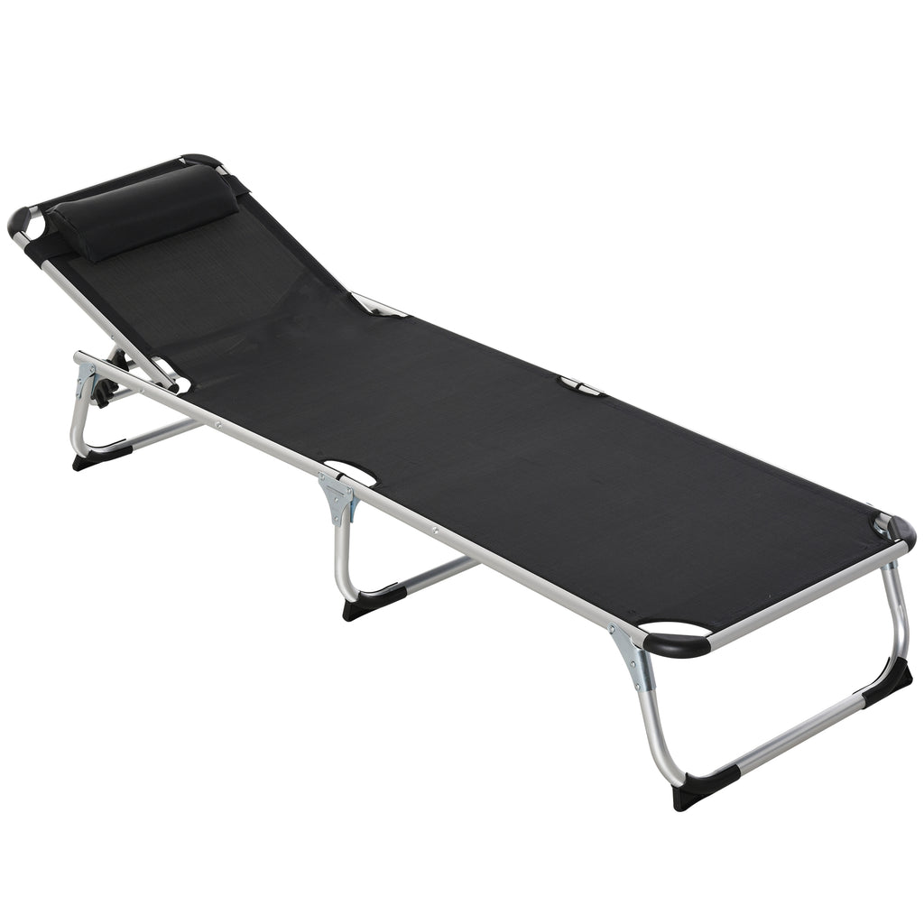 Outsunny Sonnenliege faltbar Gartenliege mit Kopfkissen Liegestuhl mit der 4-stufig verstellbaren Rückenlehne Campingliege bis 120 kg belastbar für Outdoor-Park, Garten, Schwarz