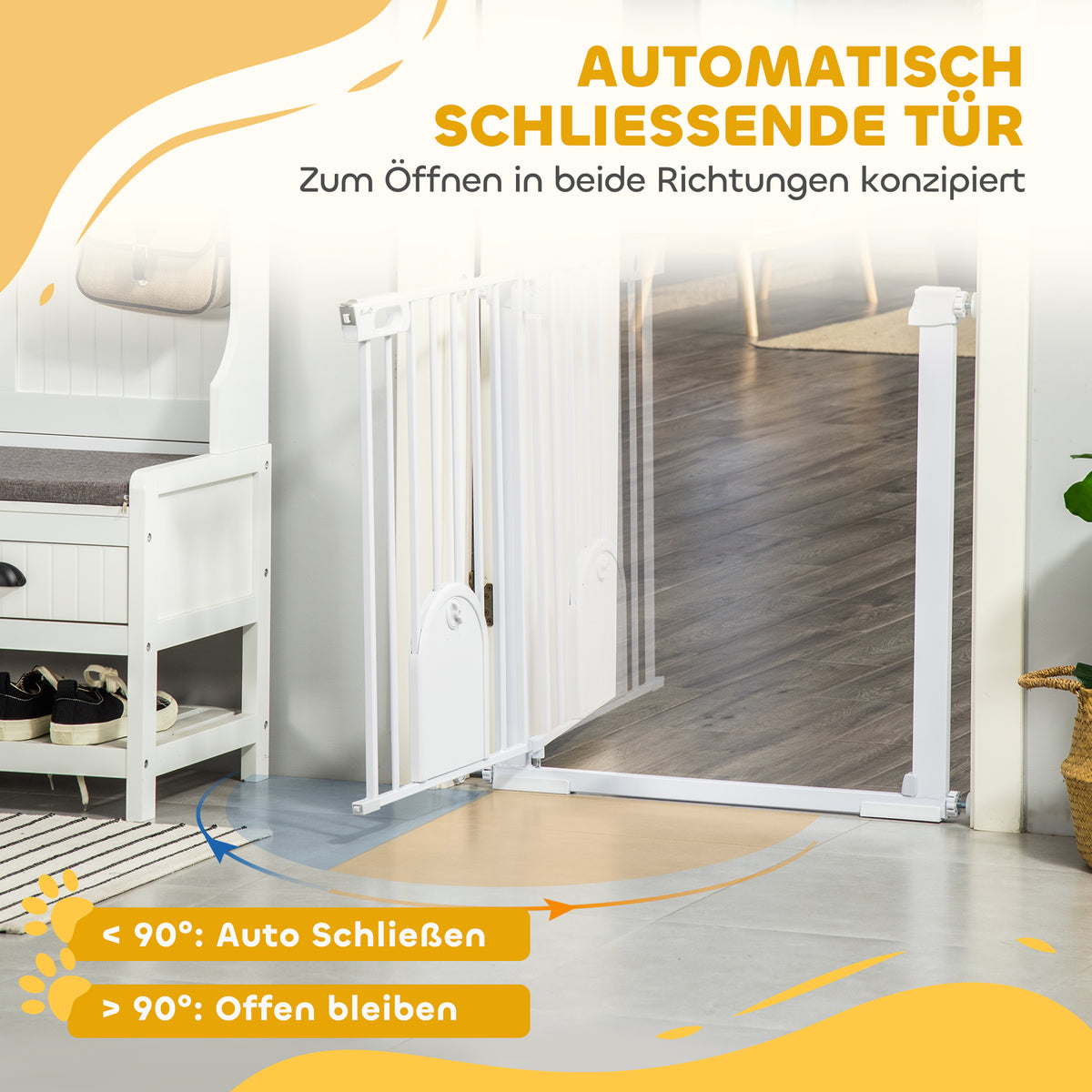 PawHut Absperrgitter für Haustiere, verstellbar, mit kleiner Tür, Stahl, Kunststoff, Weiß