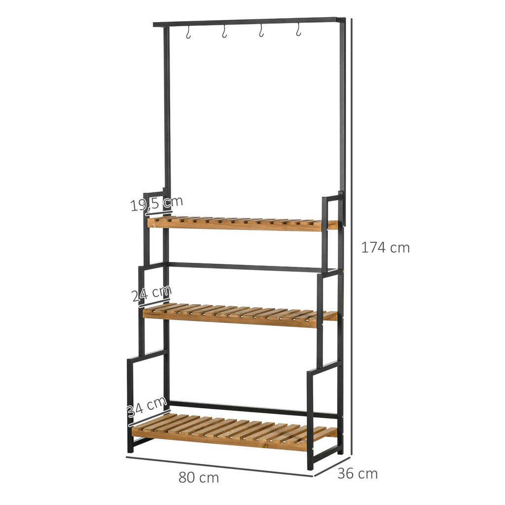 Outsunny Pflanzenregal mit 3 Ebenen und Befestigungshaken, Blumentreppe aus Naturholz, 80 cm x 36 cm x 174 cm, Natur