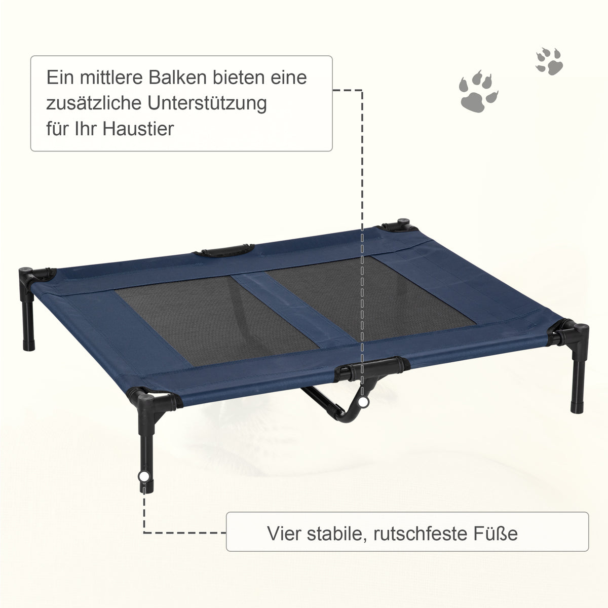 PawHut Hundeliege, Outdoor Hundesofa, Haustierbett, Schlafplatz, Katzenbett, Hundebett, 92 x 76 x 18 cm, Schwarz+Blau