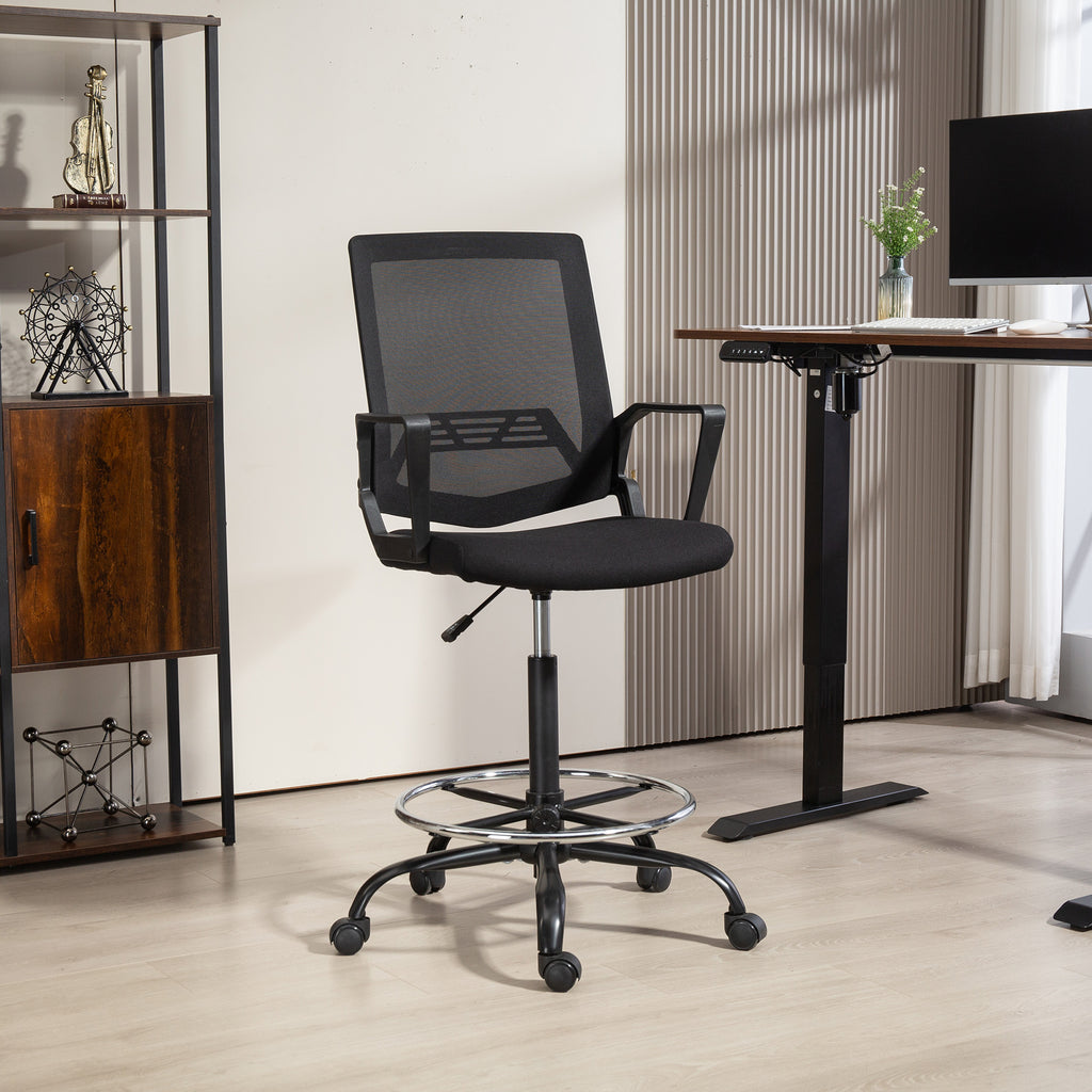HOMCOM Bürostuhl mit verstellbarem Fußhocker Höhenverstellbar und Armlehnen 66,5x70,5x118-139,5 cm Schwarz