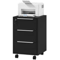 HOMCOM Bürocontainer auf Rollen mit 3 Schubladen und Schloss, Rollcontainer, 40 x 40 x 63,5 cm, Schwarz