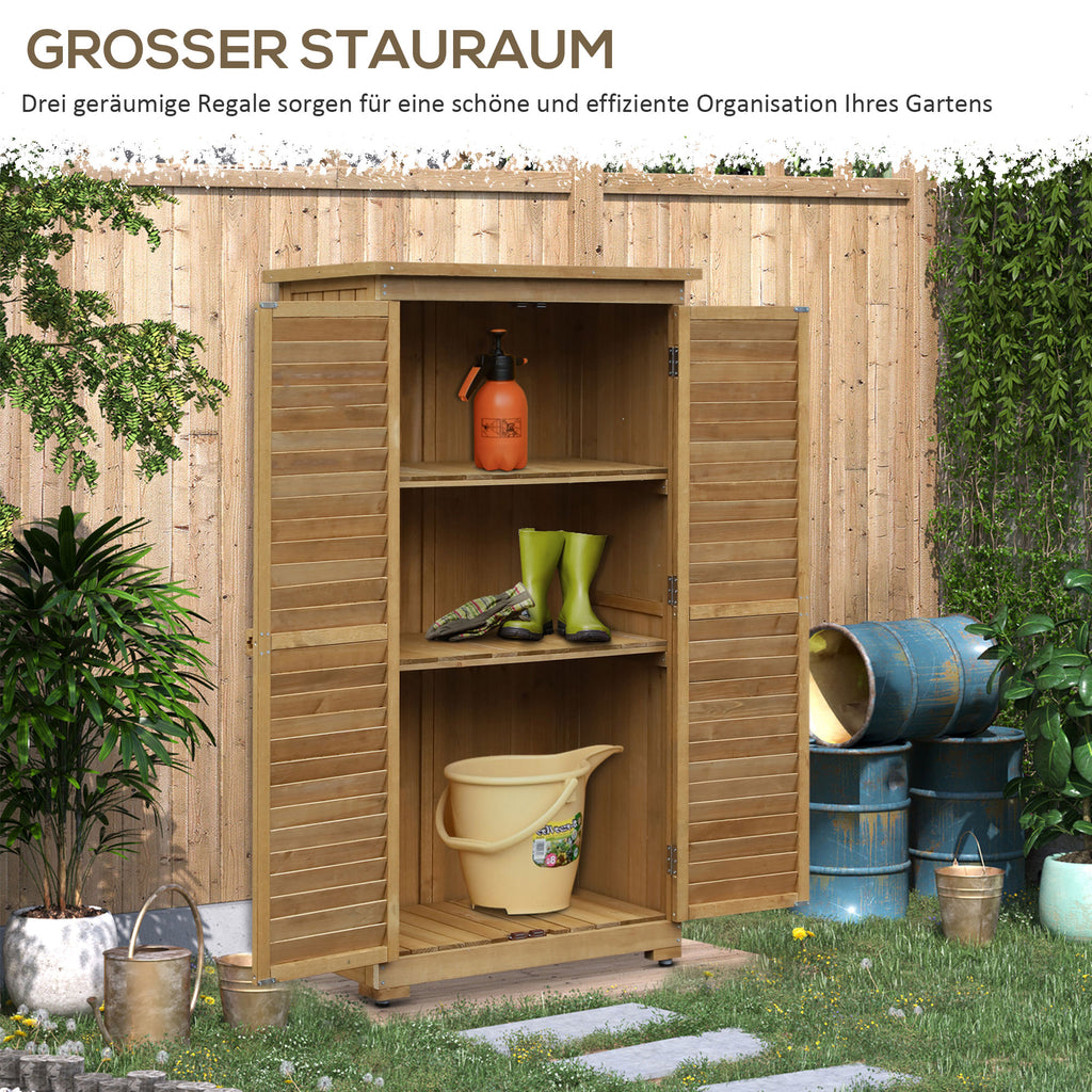 Outsunny Geräteschuppen mit Lamellentüren 3 Regale wetterbeständig 87 cm x 46,5 cm x 160 cm Tannenholz Braun